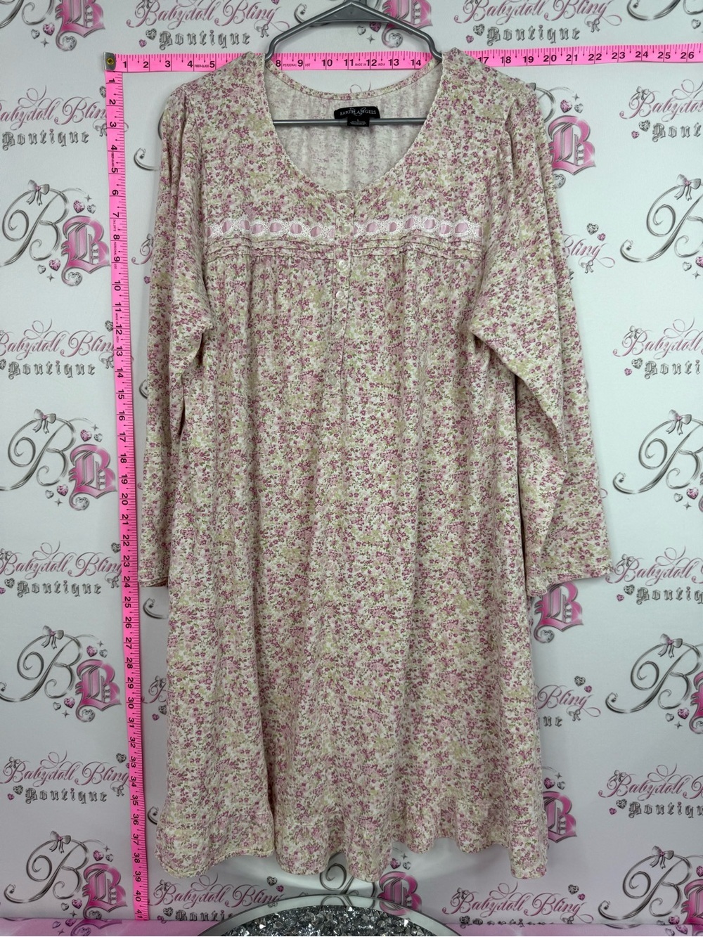Earth angels night gown flowers Floral Lace-Trim Nightdress in Pink & Cream